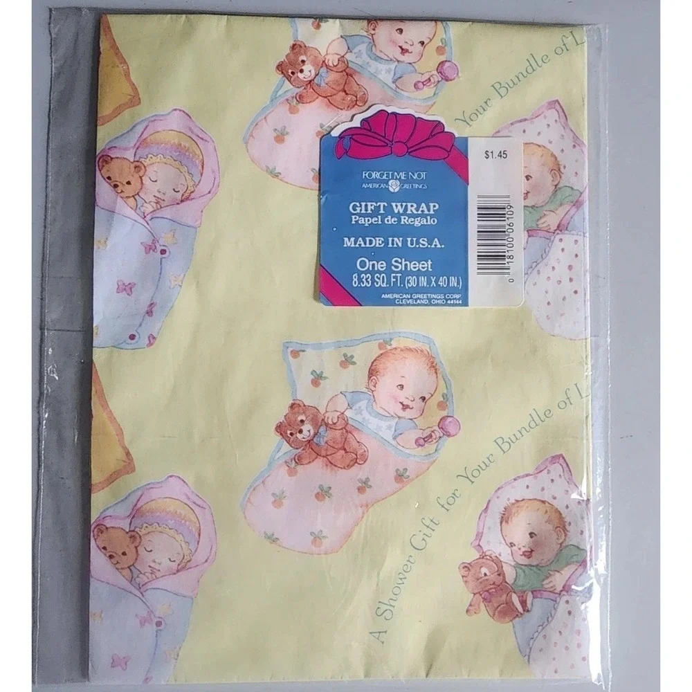 New vintage baby shower gift wrap wrapping paper American Greetings 8.33 sq ft